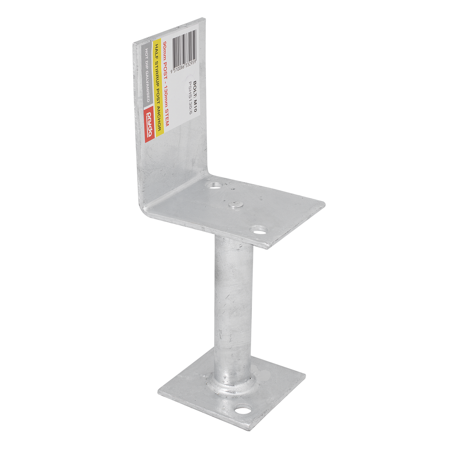 Pryda 130mm M10 Half Stirrup Post Anchor, Hot Dip Galvanised Steel