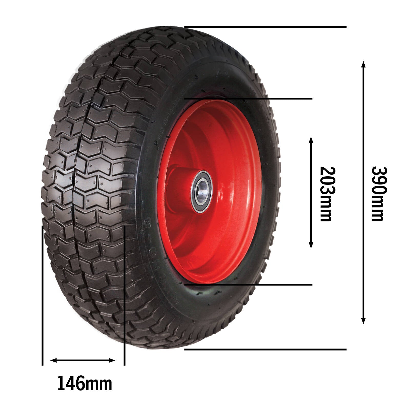 Sherlock 16in Wide Wheelbarrow Wheel, 16x6.50-8, Steel Rim, Pneumatic Rubber Tyre
