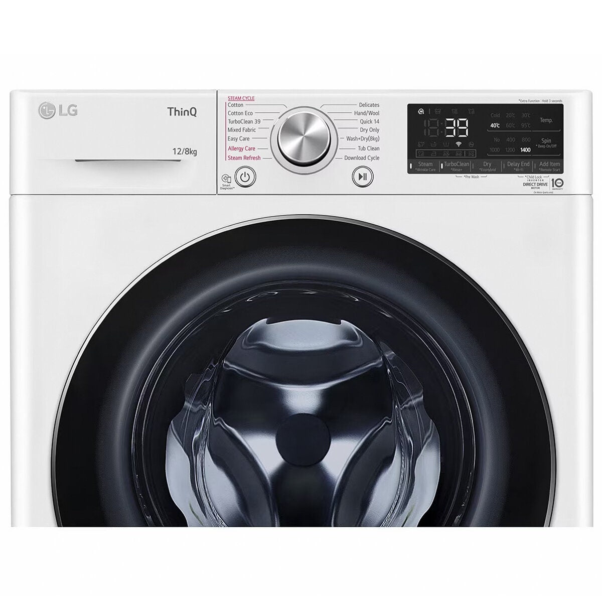 LG Series 9 12kg/8kg Front Load Washer Dryer Combo - Steam, Direct Drive Motor - White - WVC9-1412W