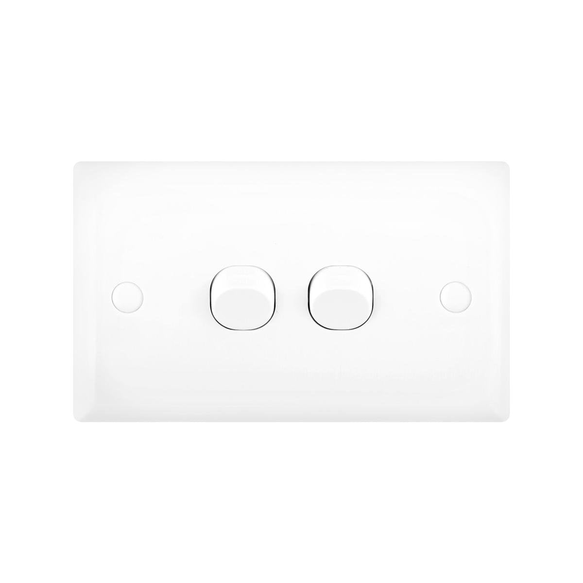 DETA White Solid Plate Double Switch - 2 Gang - Polycarbonate - Durable - SuperSaverAU - view 1
