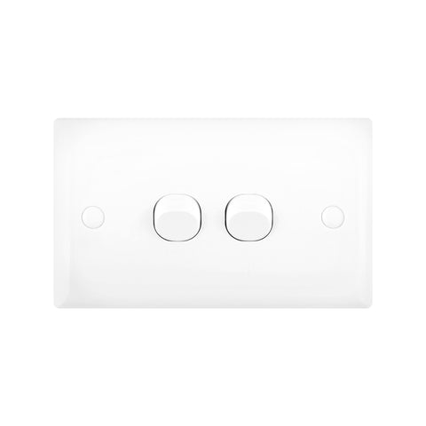 DETA White Solid Plate Double Switch - 2 Gang Polycarbonate 240V