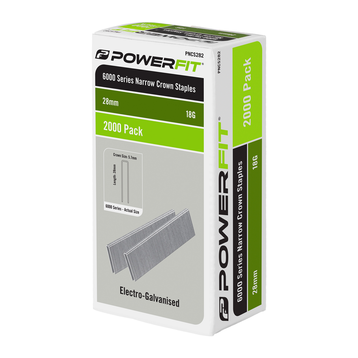 PowerFit 28mm 18 Gauge 6000 Series Electro-Galvanised Narrow Crown Staples - 2000 Pack