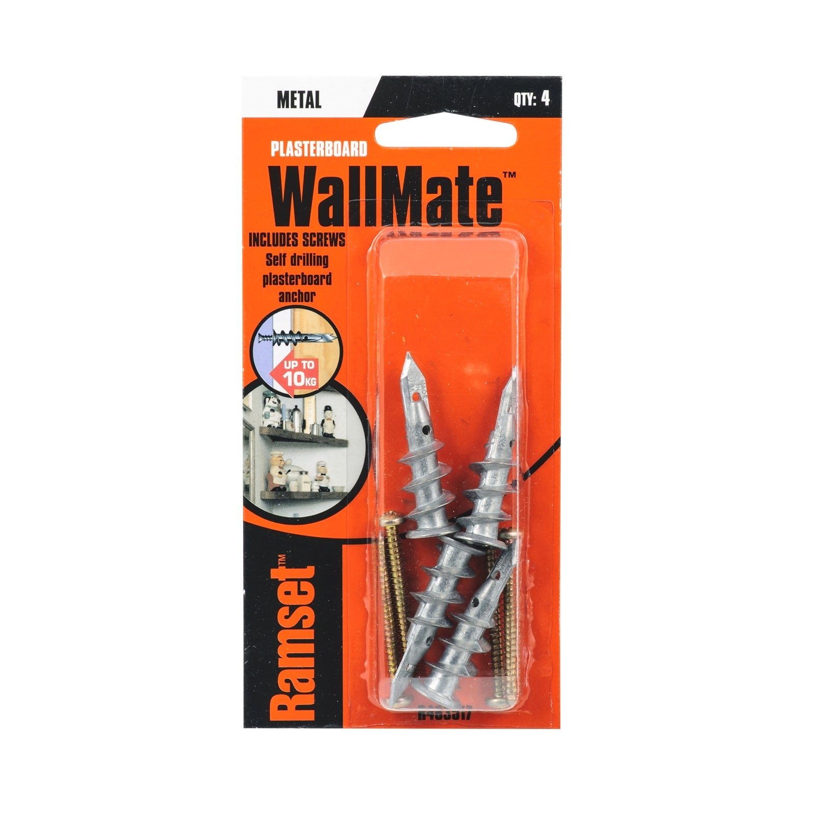 Ramset WallMate Zinc Self-Drilling Plasterboard Anchors - 4 Pack, Zinc Alloy