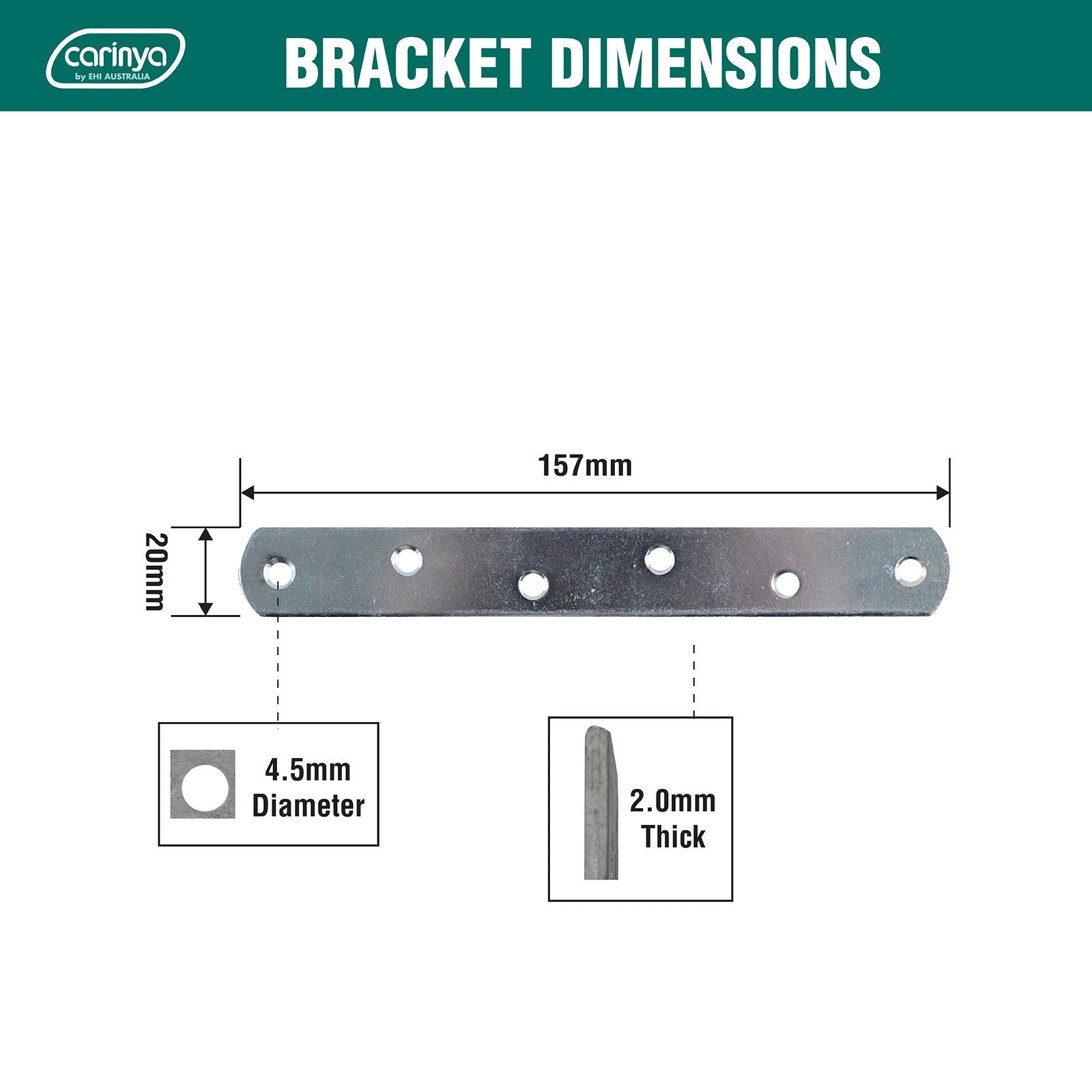 Carinya 157 x 20 x 2mm Zinc Plated Steel Mending Plate - 4 Pack