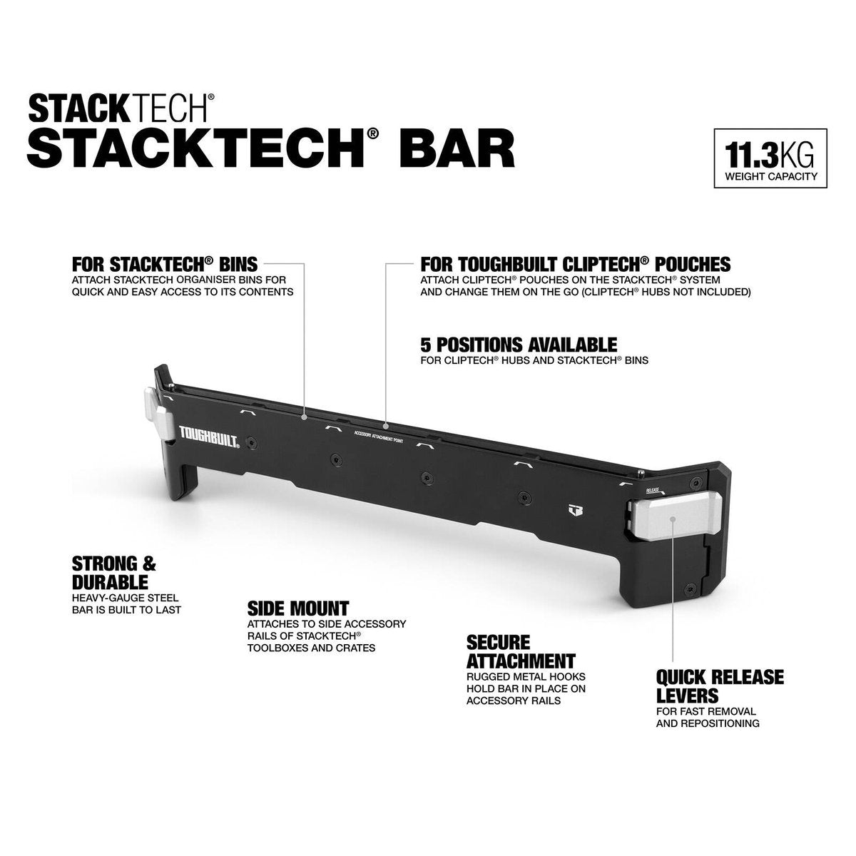 ToughBuilt Stacktech Bar - Tool Organiser - Heavy-Gauge Steel - 60mm x 80mm x 405mm - SuperSaverAU - view 5