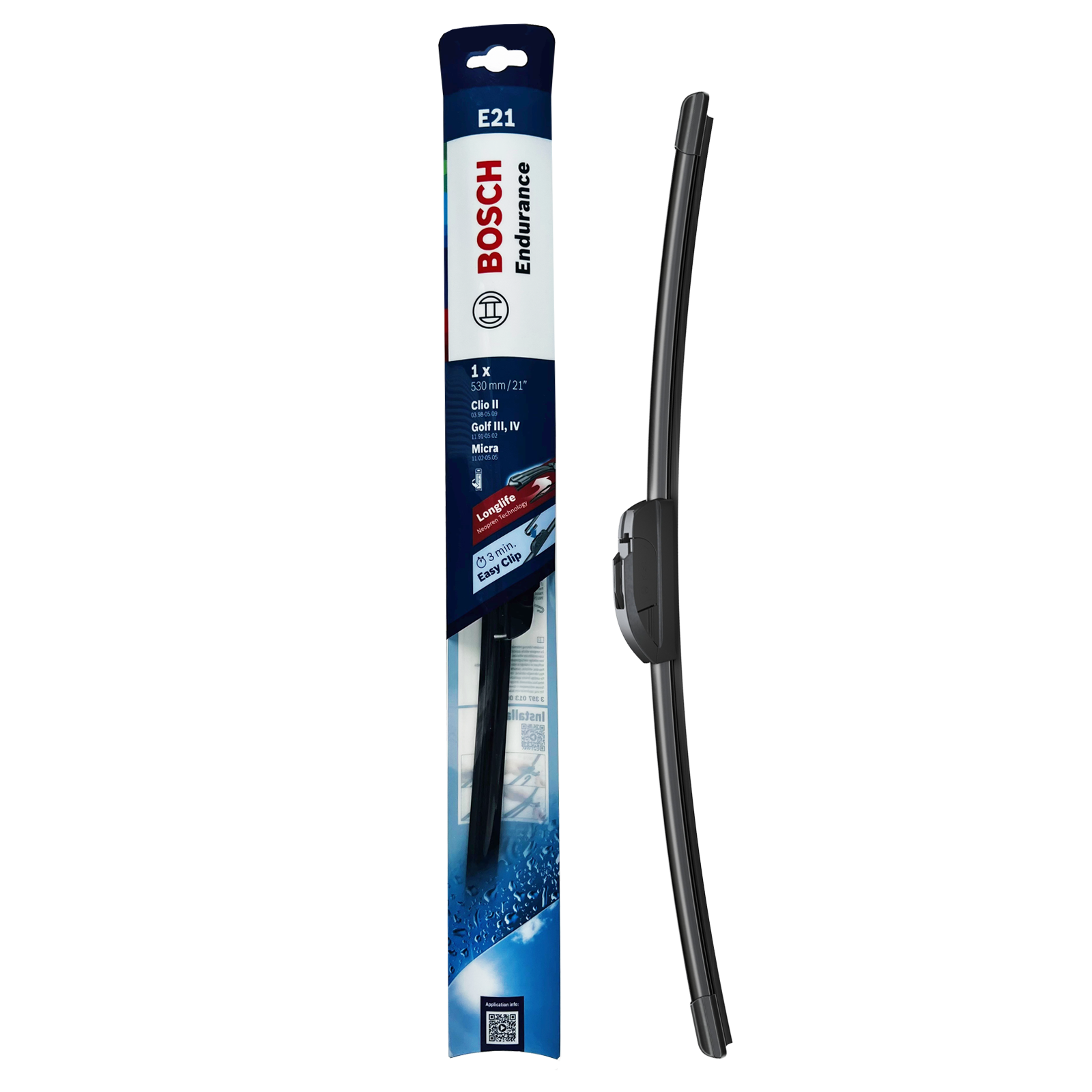 Bosch E21 Flat Endurance Wiper Blade 21" 530mm Hook Type Adapter