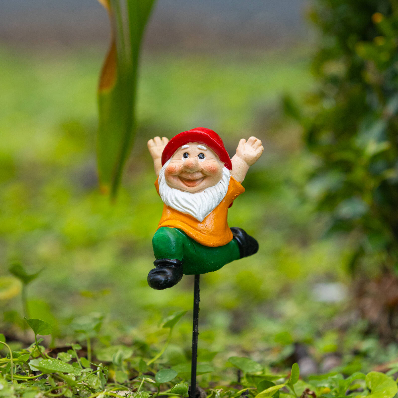 Northcote Pottery 5 x 15cm Red Hat Yoga Gnome Polyresin Garden Stake