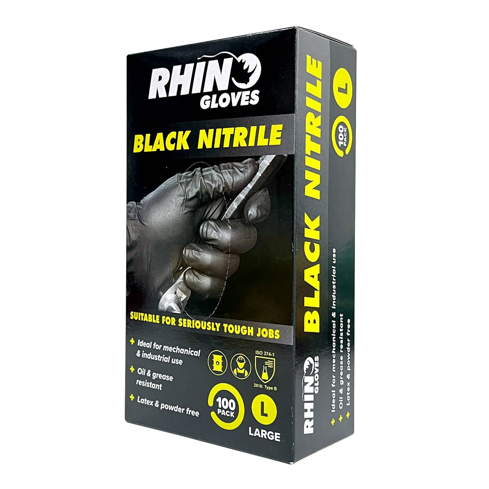 Rhino Nitrile Disposable Gloves, Large, Latex-Free Textured Grip, 100 Pack