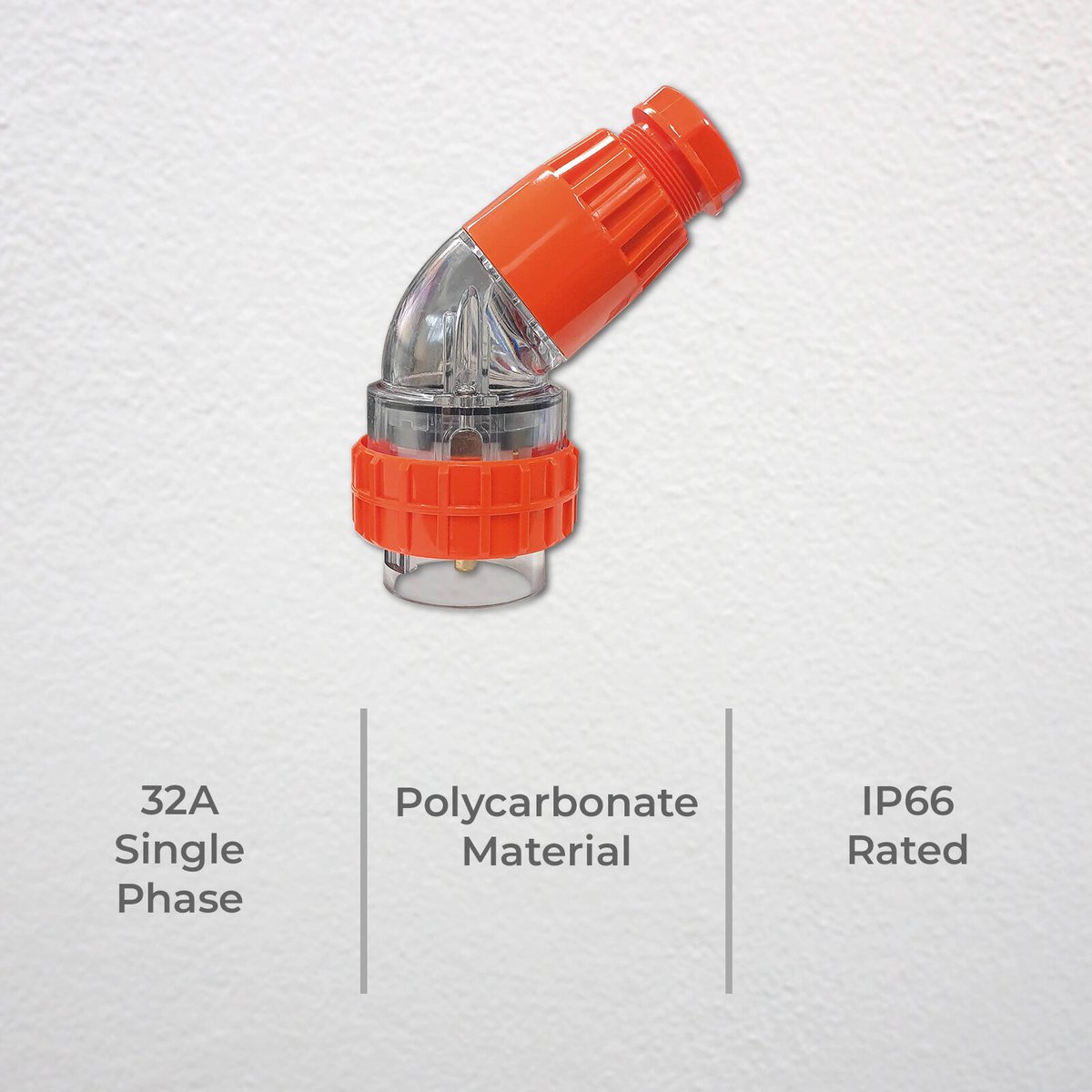 Deta 32A Single Phase 3 Pin Round Plug - 140mm x 80mm x 170mm - Light Grey - Weatherproof - SuperSaverAU - view 2