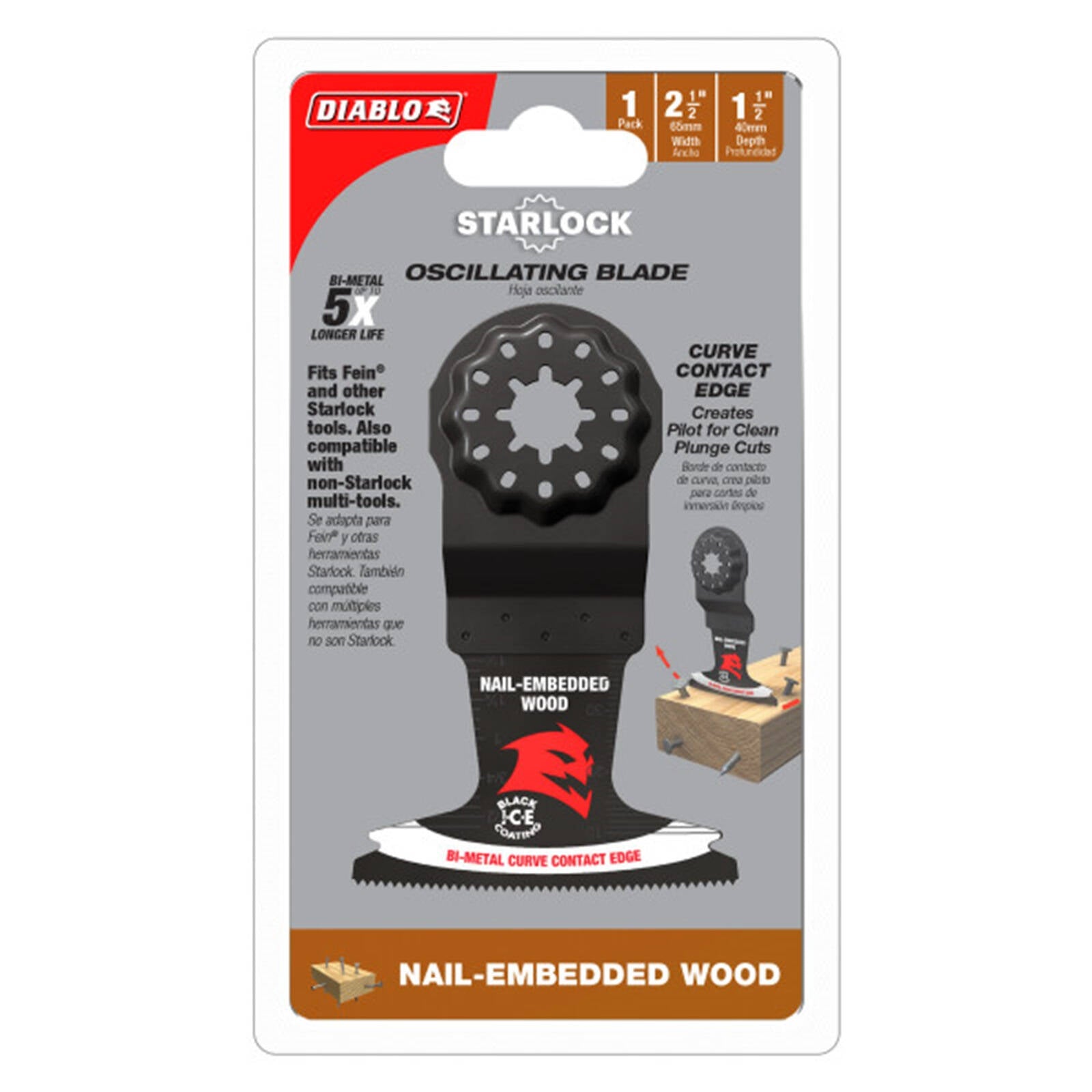 Diablo 60mm Starlock Bi-Metal Demo Demon Oscillating Blades Nail-Embedded Wood 10 Pack