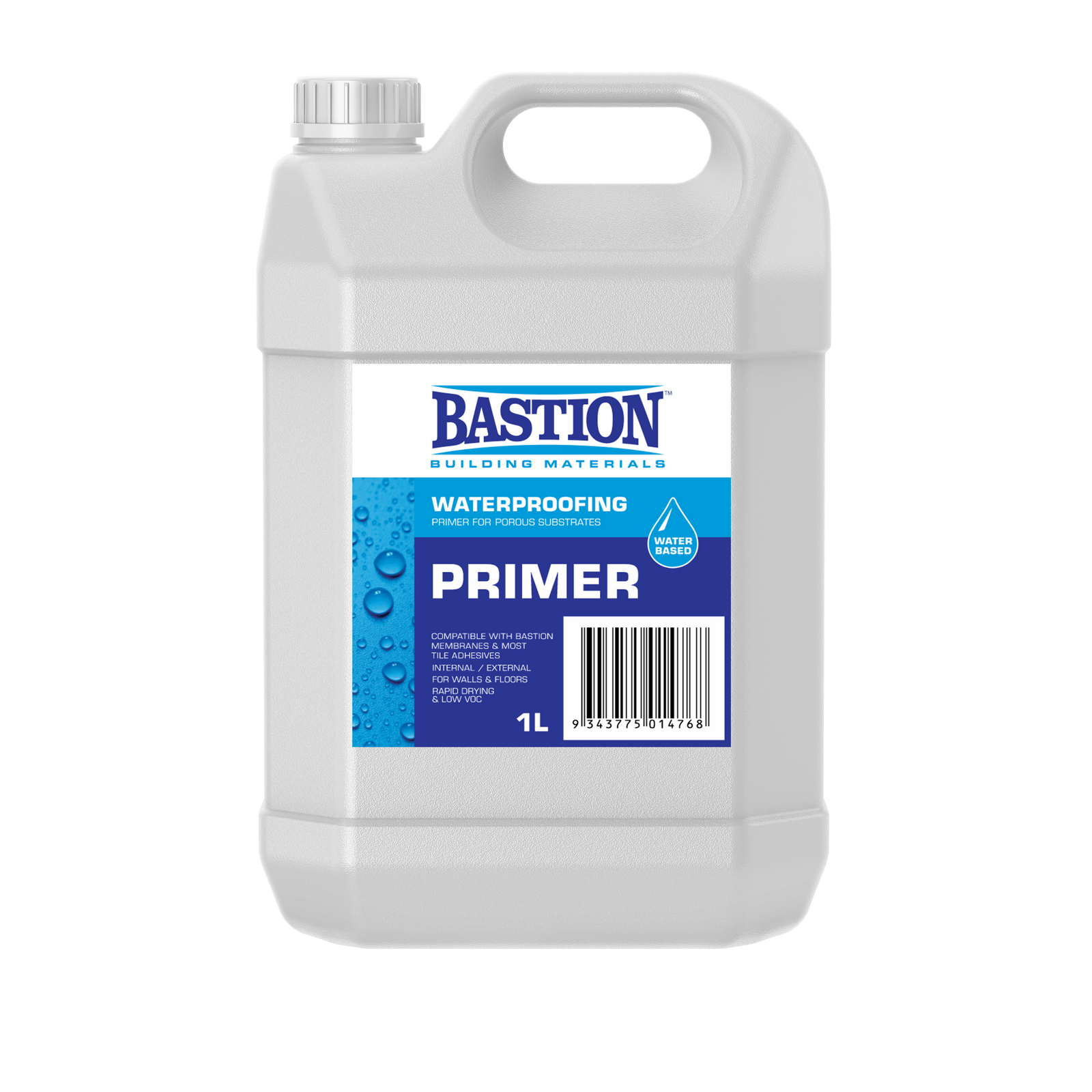 Bastion 1L Water Based Primer, Low VOC for Porous Walls & Floors, 8sqm Coverage