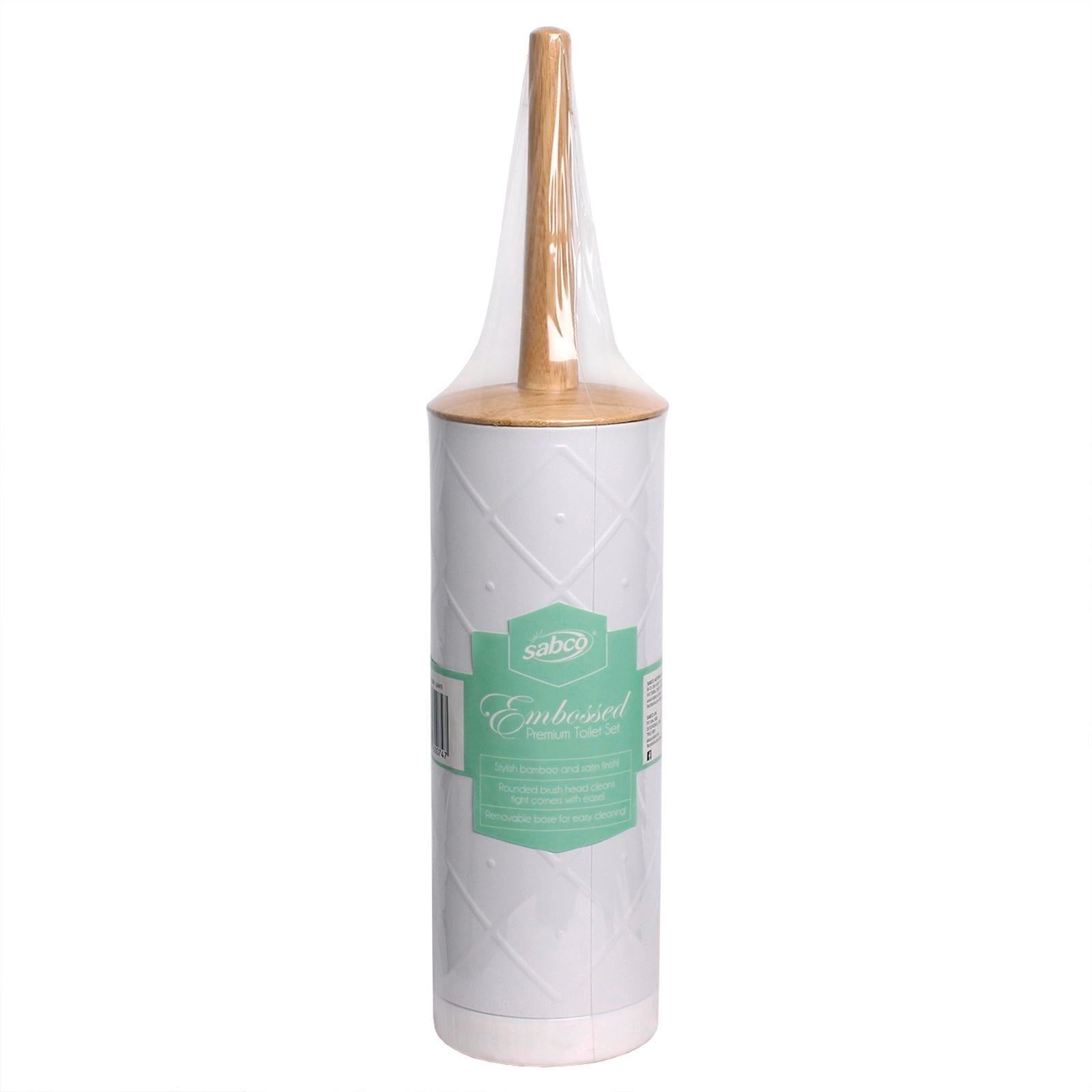 Sabco White Pressed Metal Toilet Set Bamboo Handle