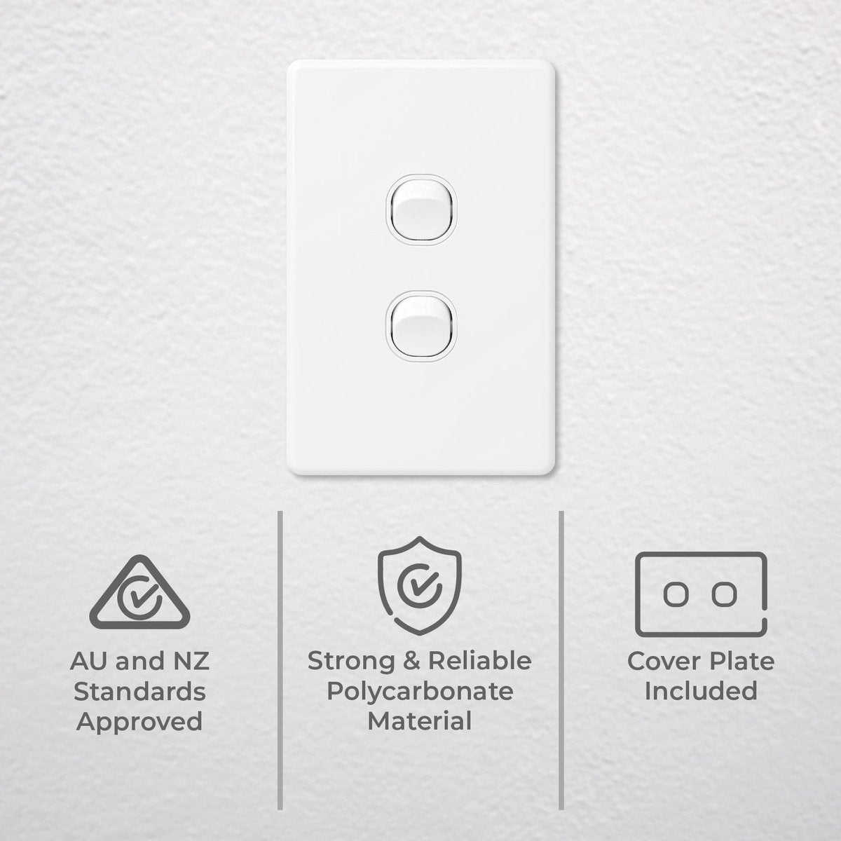 DETA X6 Double Vertical Switch 2 Gang Gloss White Polycarbonate 10A 240V