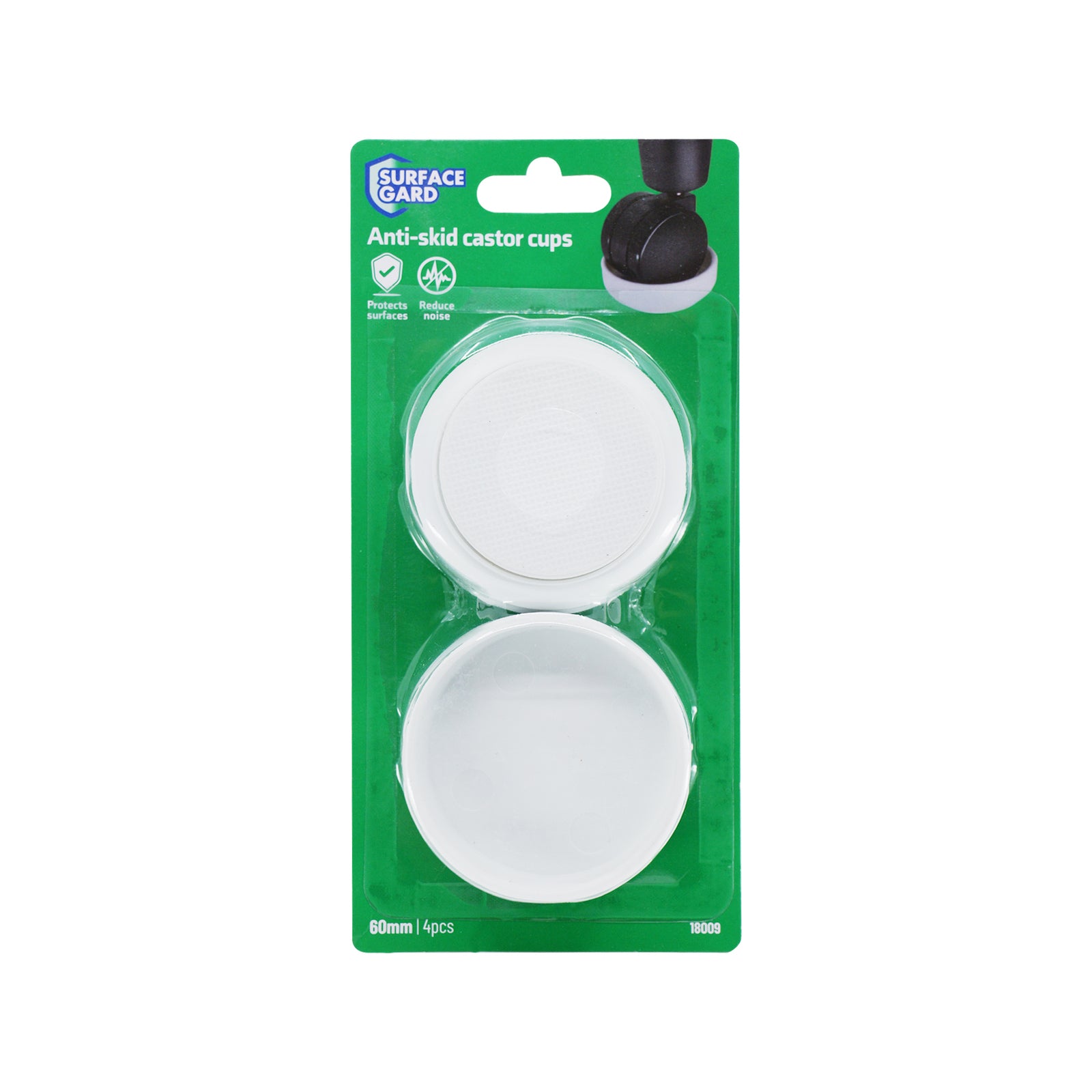 Surface Gard 60mm Non-Slip Castor Cup 4 Pack - White