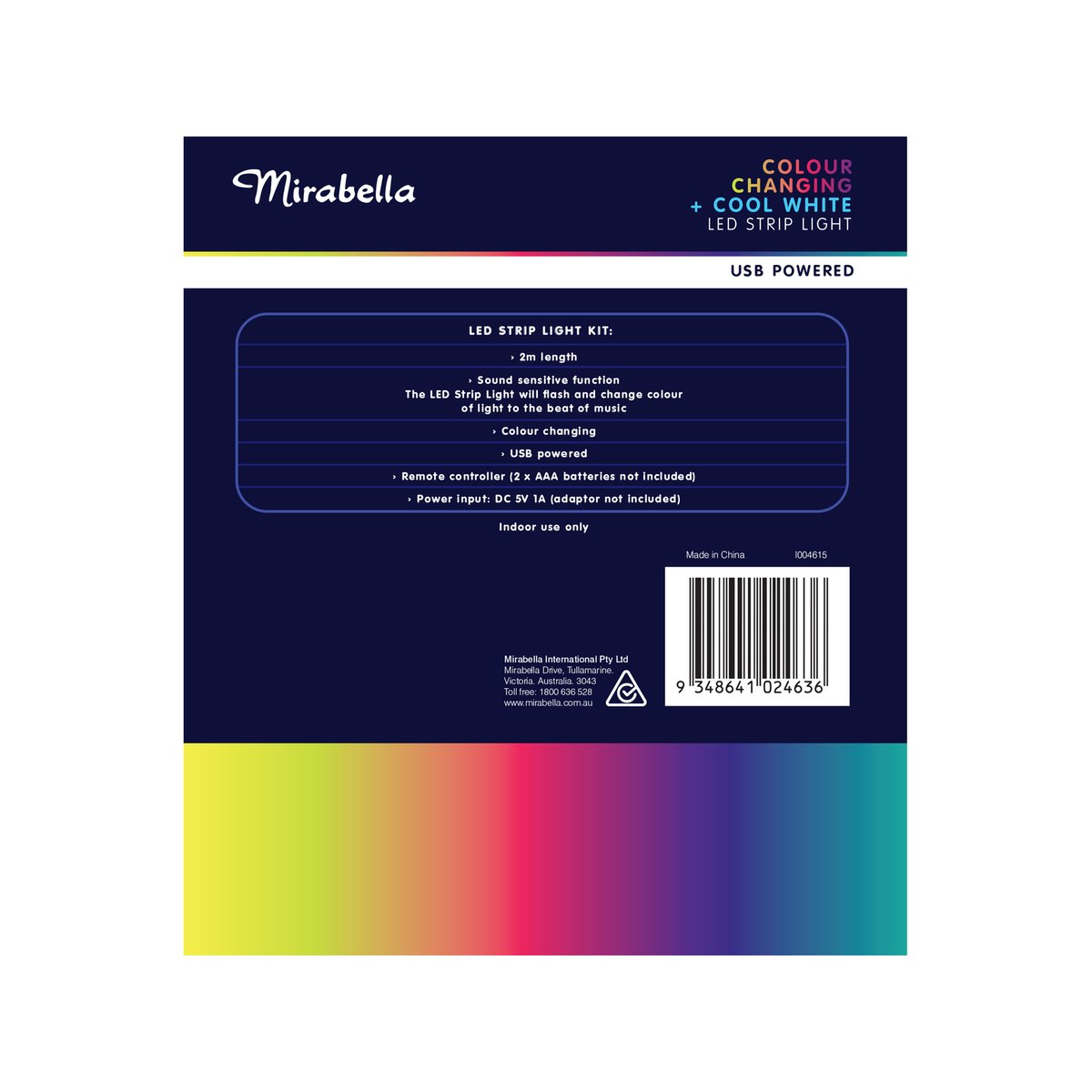 Mirabella 2m USB LED Strip Light Colour Changing Dimmable