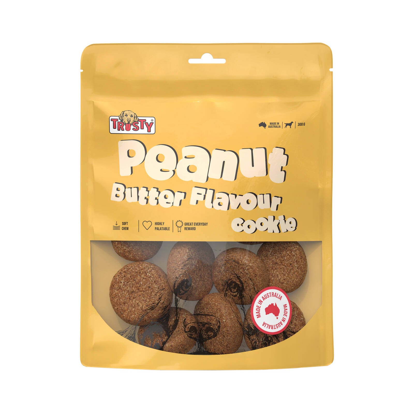 Trusty Peanut Butter Flavour Cookies Dog Treats 300g Biscuits Australian Made