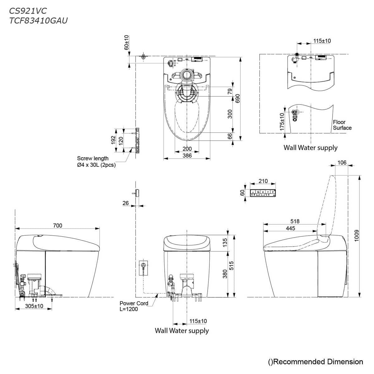 Toto Neorest RS Wall Faced Smart Toilet Suite - P-Trap, Tornado Flush, Rimless Bowl - NEOREST-RS-P120