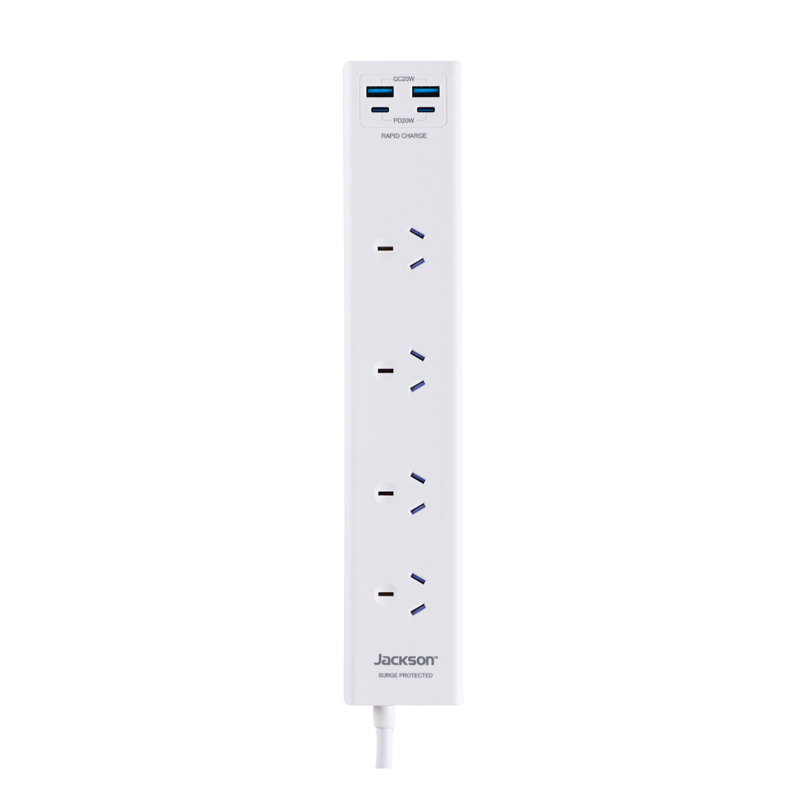 Jackson 4 Outlet Powerboard USB-A/USB-C PD20W 2 Wide-Spaced White PT44AC20WW