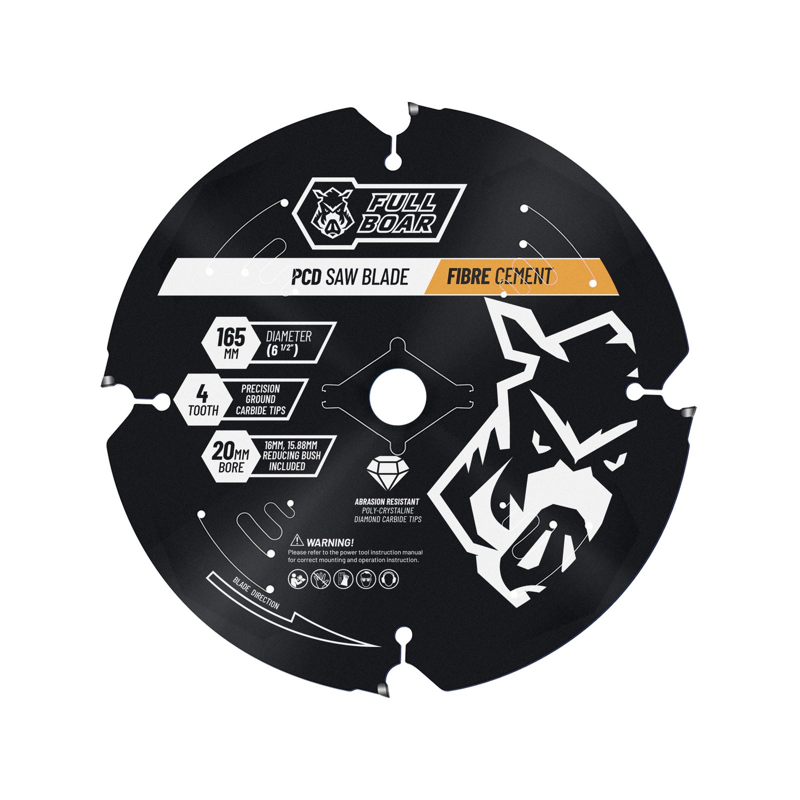 Full Boar 165mm 4T PCD Fibre Cement Circular Saw Blade, 20mm Bore