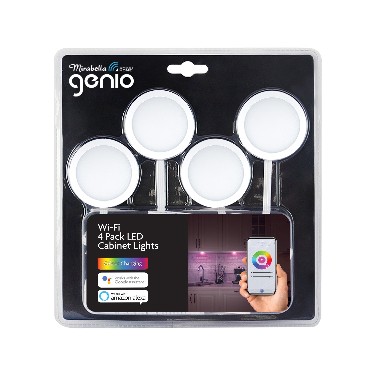 Mirabella Genio Wi-Fi Smart Cabinet Light 4 Pack RGB