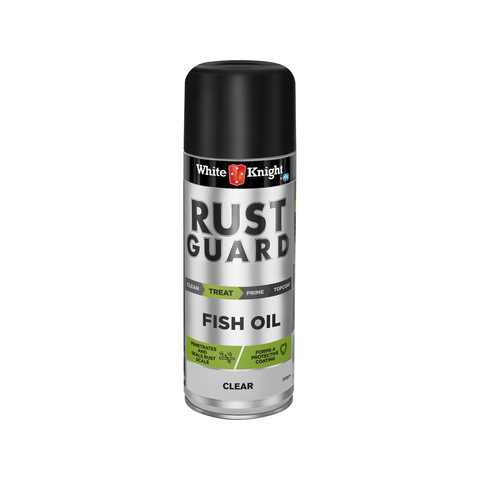 White Knight Rust Guard Fish Oil Spray 300g Clear Deodorised Rust Inhibitor for Metal