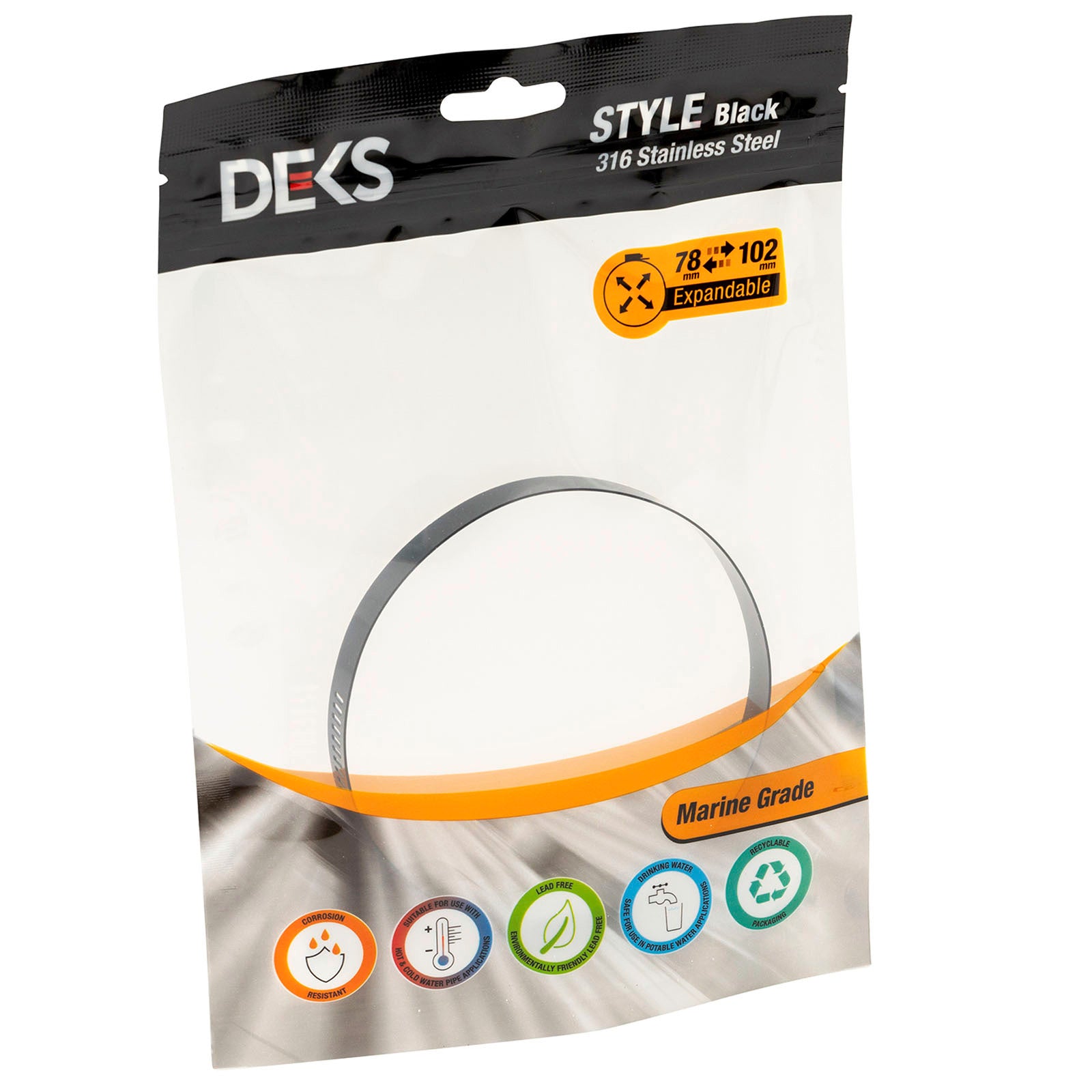 Deks 78-102mm Black 316 Stainless Steel Marine Hose Clamp
