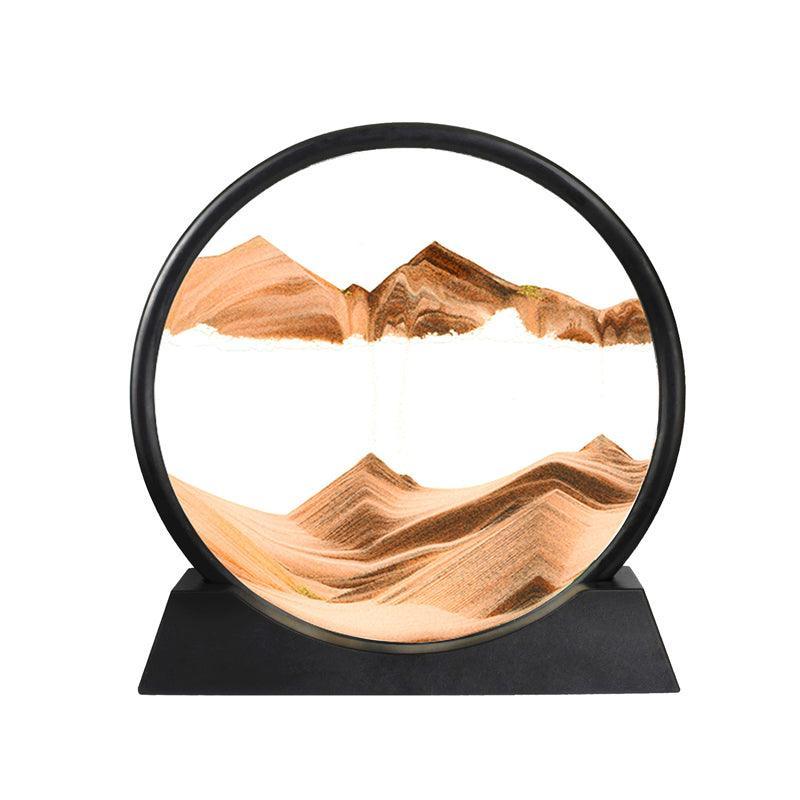 3D Deep Sea Moving Sand Art Picture Round Glass Quicksand Painting - Yellow