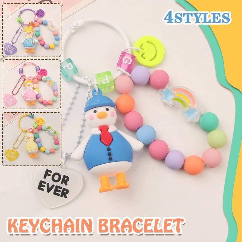 3D Duck Keychain with Bead Strand and Heart Charm - Blue and White - view 2