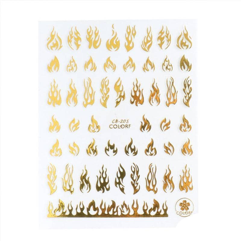 3D Flame Nail Stickers - Gold