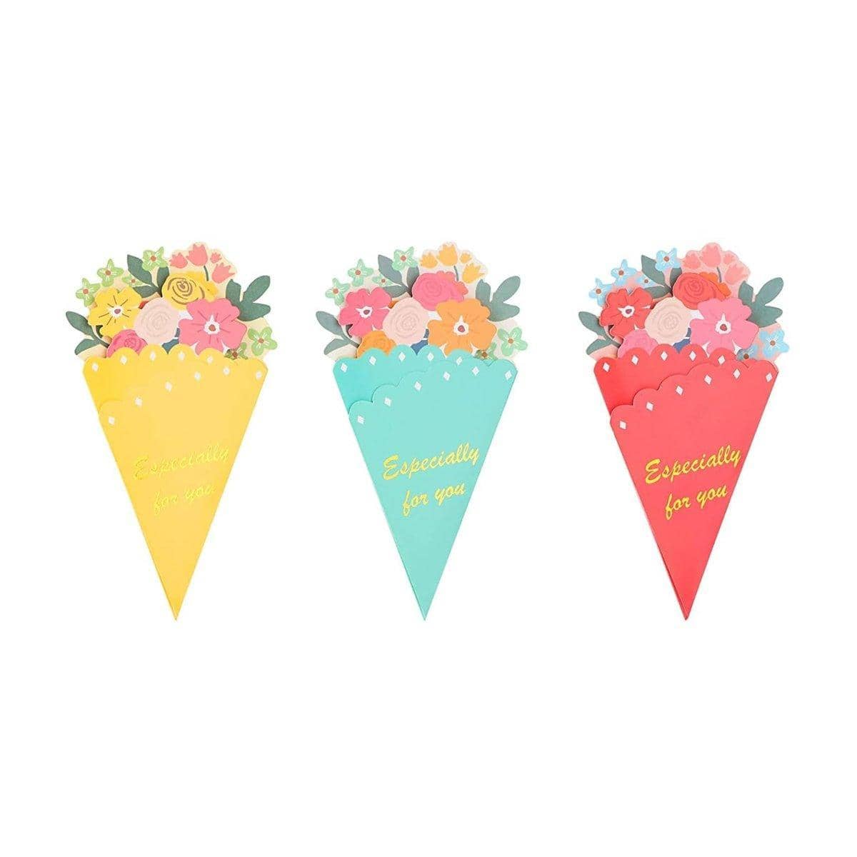 3D Flower Bouquet Greeting Cards, Pack of 20 - Aqua - view 3