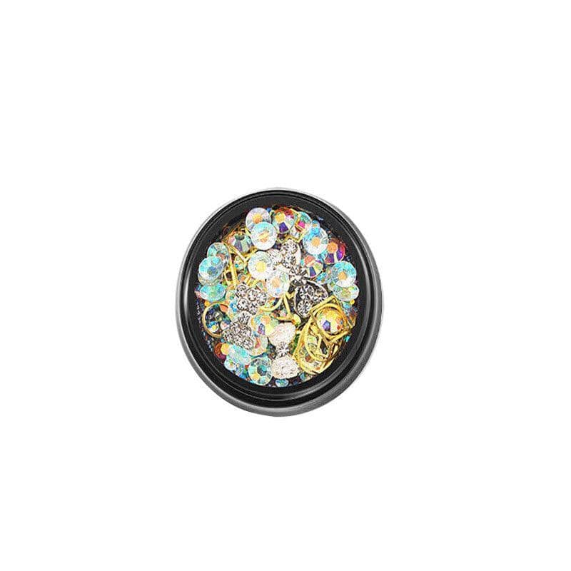 3D Nail Art Rhinestone Decoration Jar - Iridescent Crystals and Silver Charm