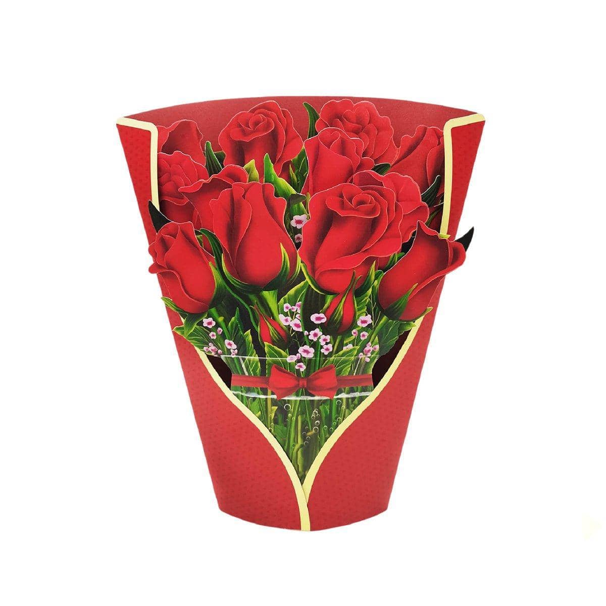 3D Pop-Up Flower Bouquet Greeting Card - Red Rose