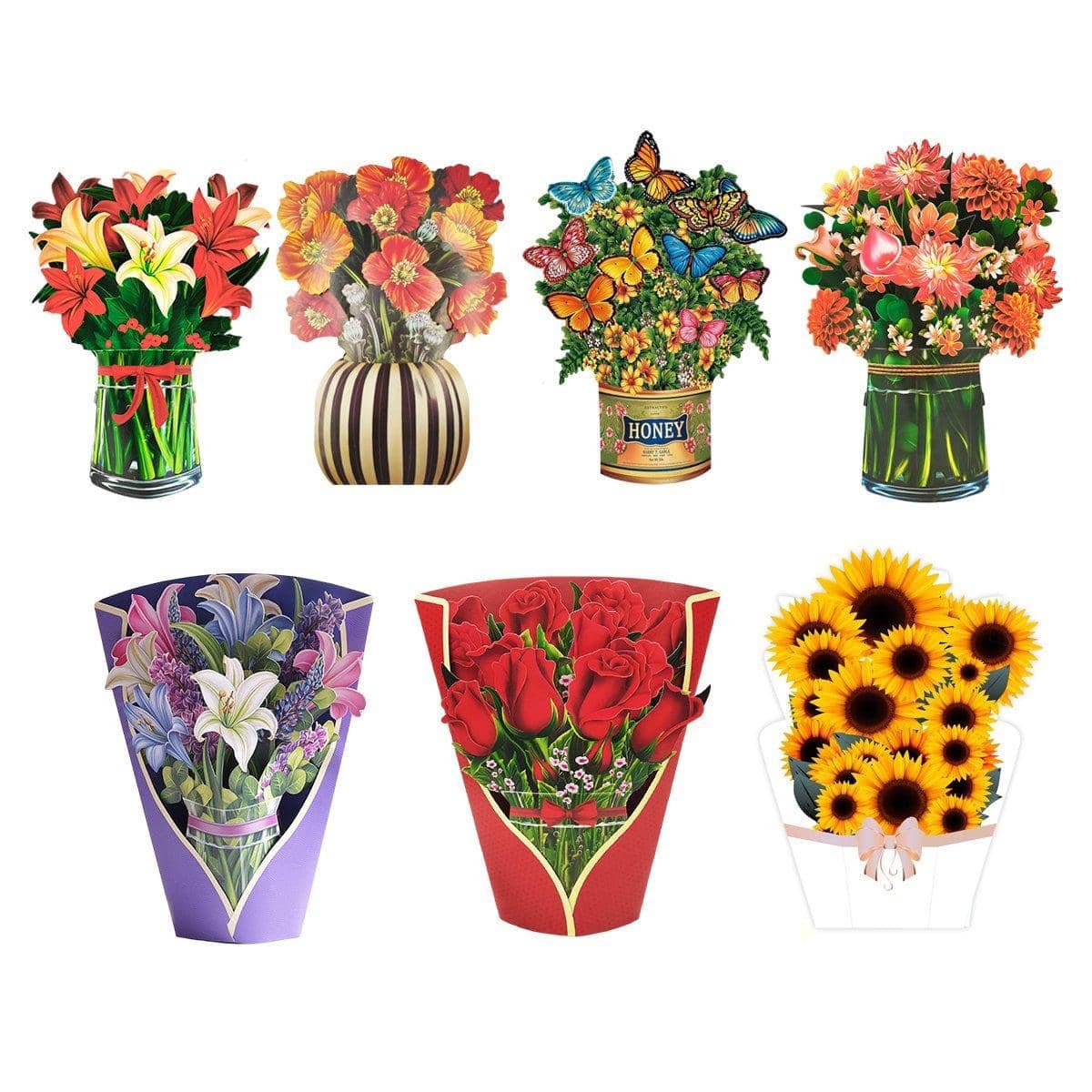 3D Pop-Up Flower Bouquet Greeting Card - Red Rose - view 3