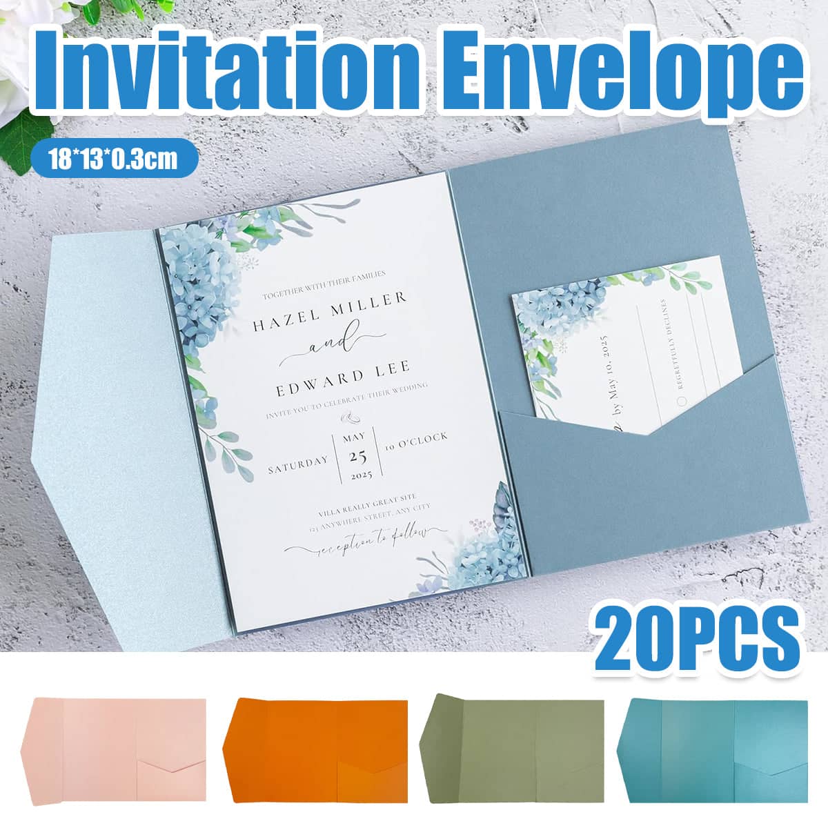 3D Tri-Fold Wedding Invitation Envelopes, Pack of 20 - Orange - view 2