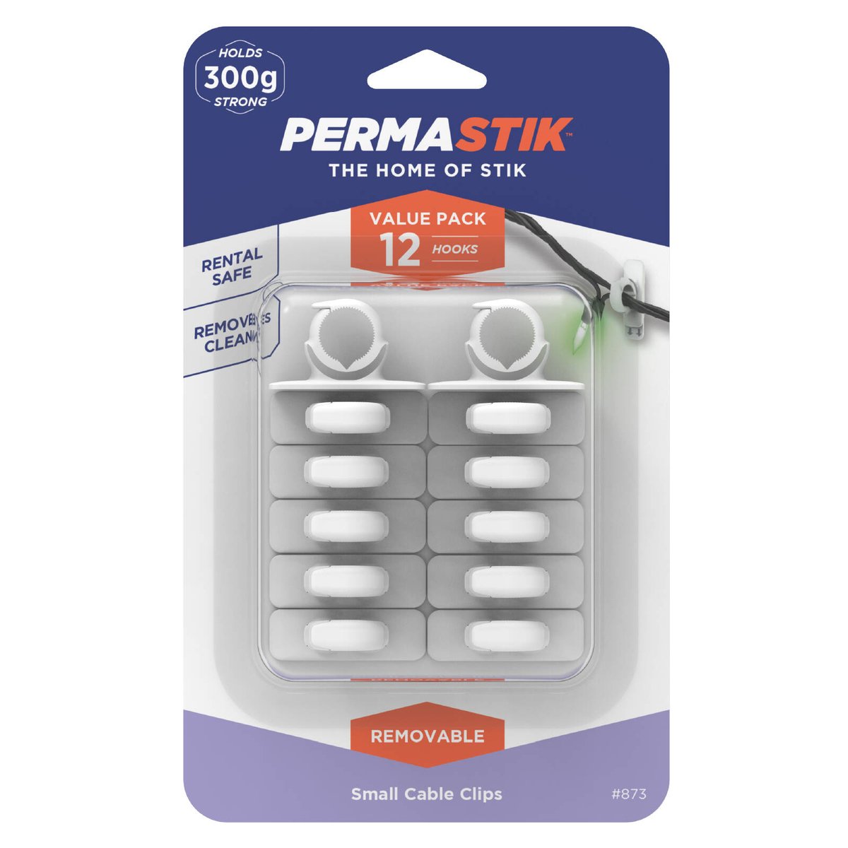 Permastik Small White Cable Clips - 12 Pack, Self-Adhesive Indoor