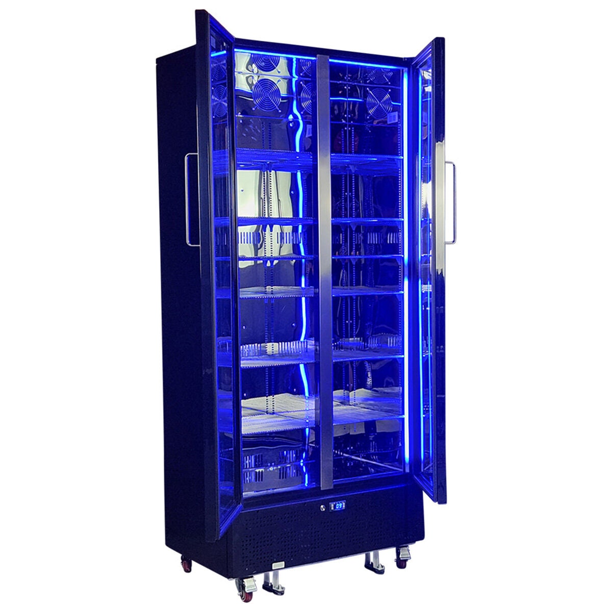 Schmick 694L two door heated glass beverage refrigerator - black, side by side doors - SK668-B-HD