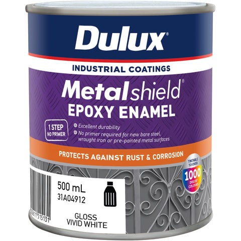 Dulux Metalshield Epoxy Enamel Gloss Paint 500ml Vivid White
