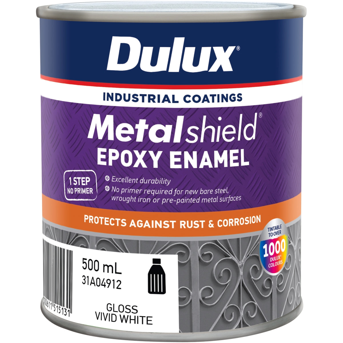 Dulux Metalshield Epoxy Enamel Gloss Paint 500ml Vivid White