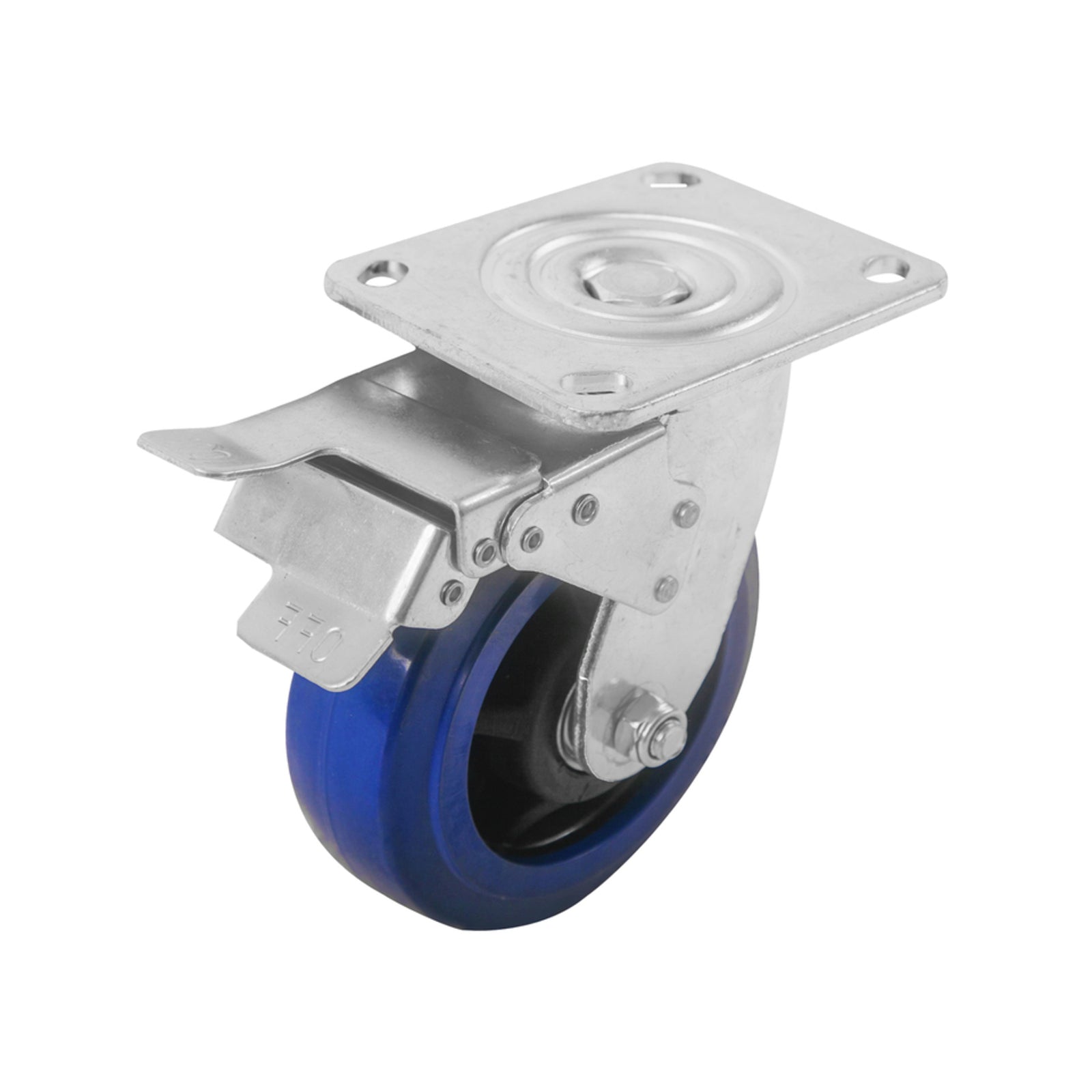 Easyroll 150mm Blue Elastic Rubber Heavy Duty Swivel Plate and Brake Castor, 300kg