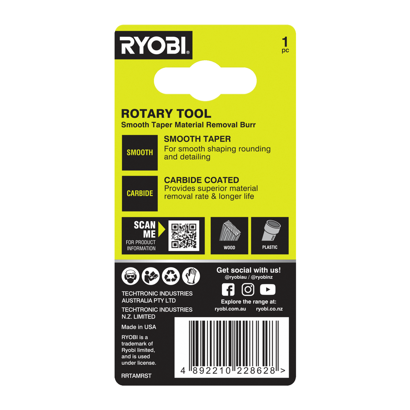Ryobi Smooth Taper Material Removal Burr for Rotary Tools
