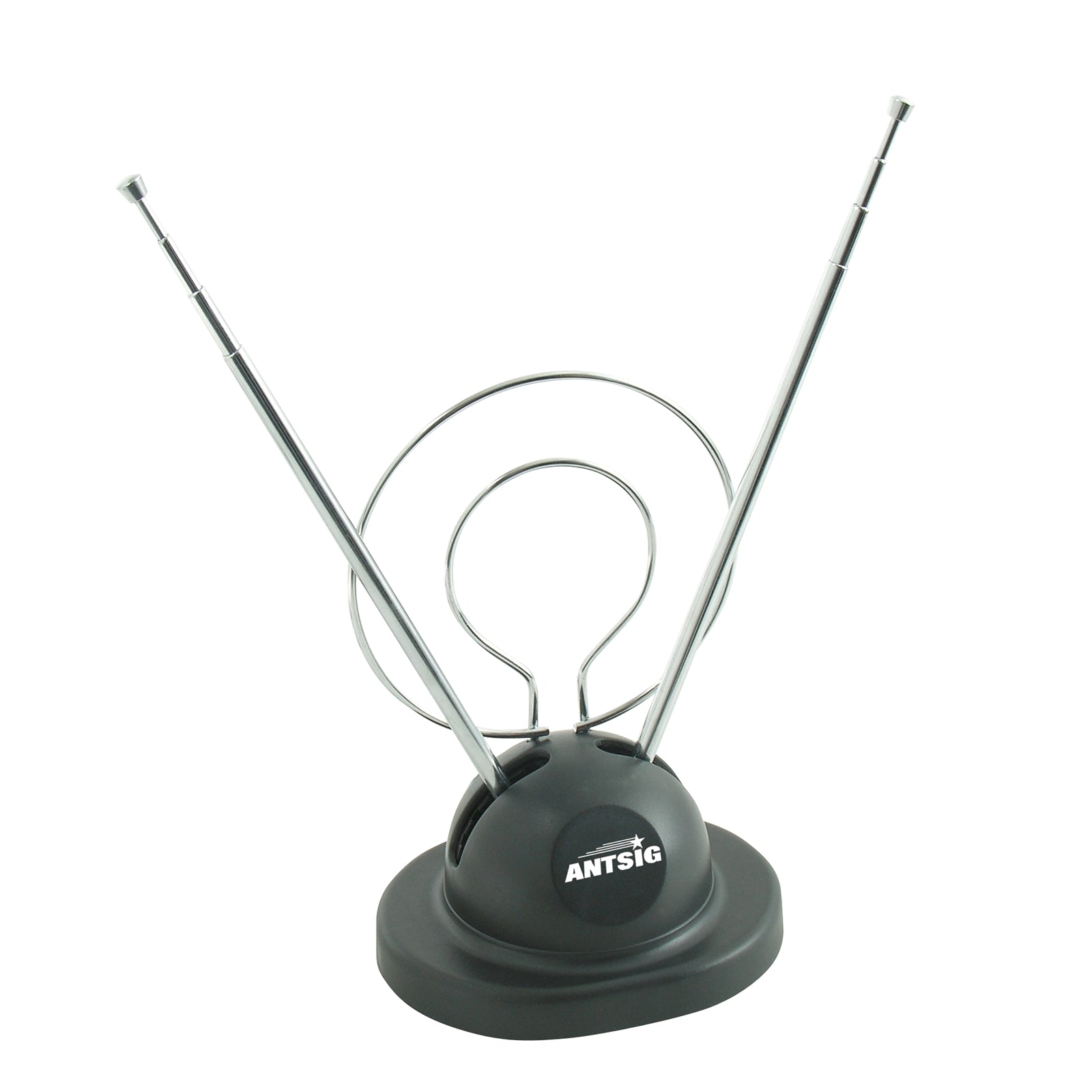 Antsig Indoor Digital TV Antenna - 14 x 26cm, UHF/VHF Rabbit Ear Style, Black AP538