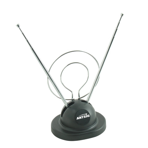 Antsig Indoor Digital TV Antenna - 14 x 26cm, UHF/VHF Rabbit Ear Style, Black AP538