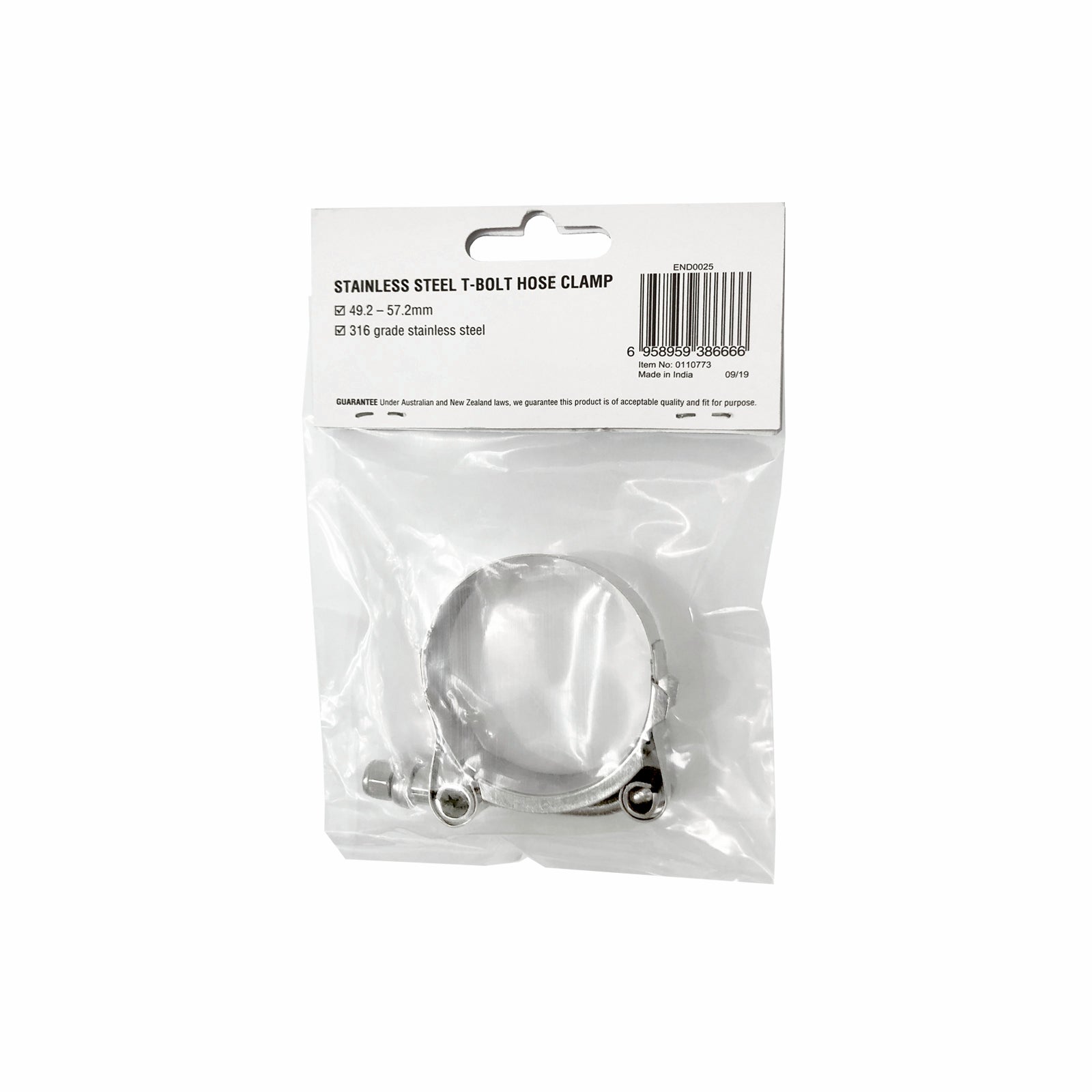 EnduraSeal 49-57mm Grade 316 Stainless Steel T-Bolt Hose Clamp Corrosion Resistant