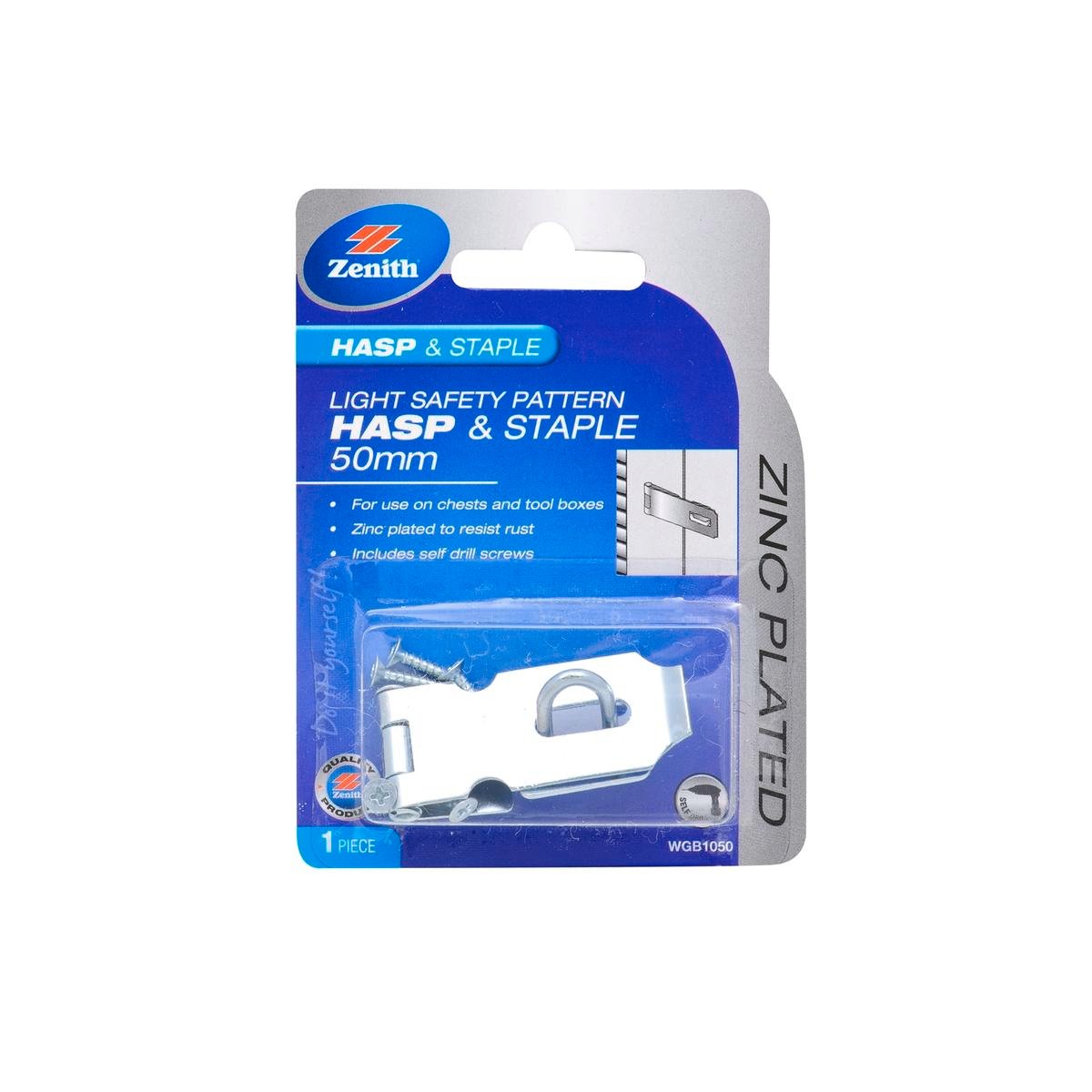 Zenith Hasp and Staple - 50mm - 1 Pack - Zinc Plated - Light Duty
