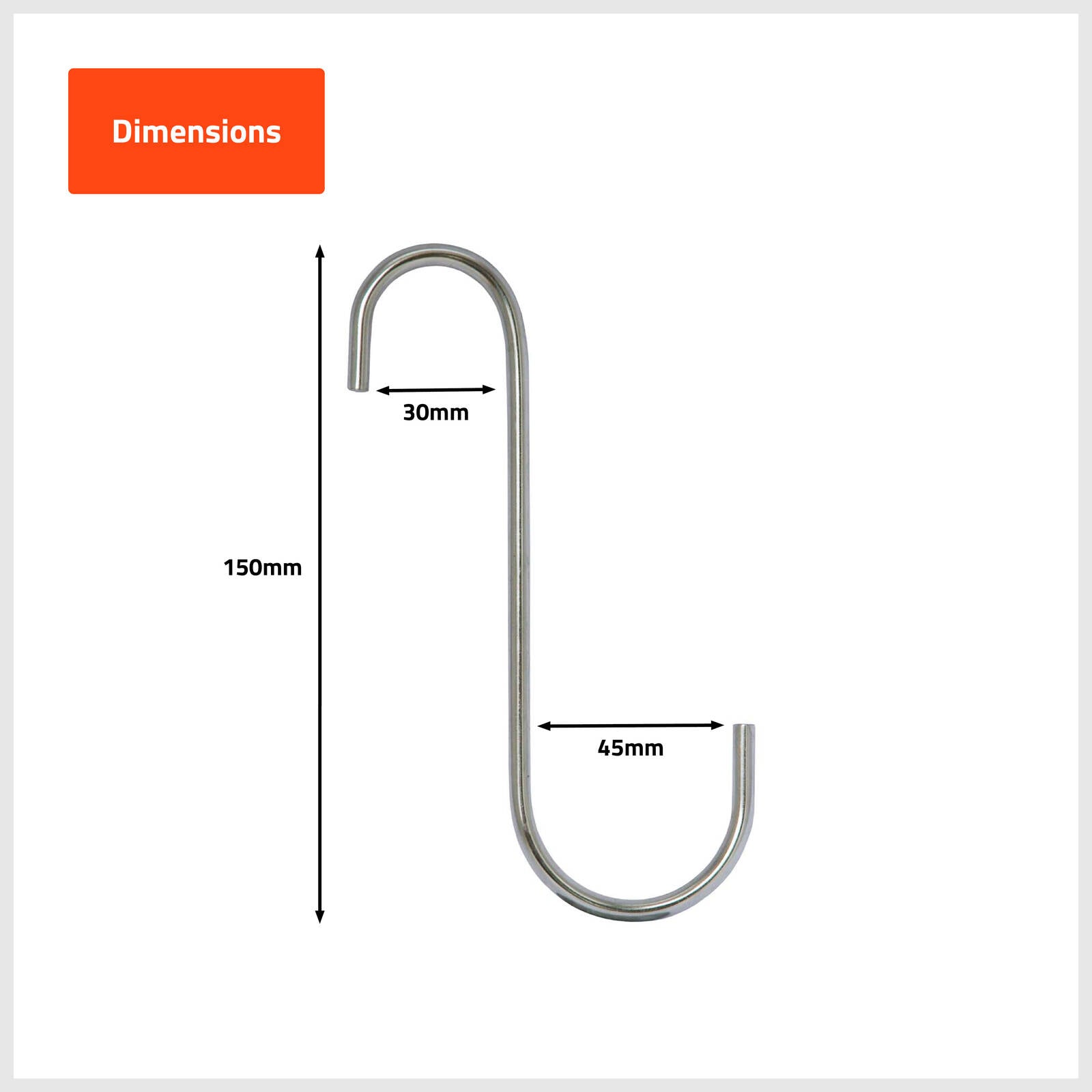 Taskmaster 150 x 45 x 30 x 5mm Steel S Hook - 4 Pack