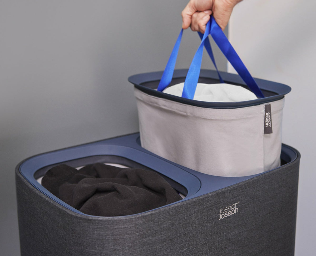 Joseph Joseph 90L laundry separation basket - dual 45L compartments, self-locating tote bags, black - 50004