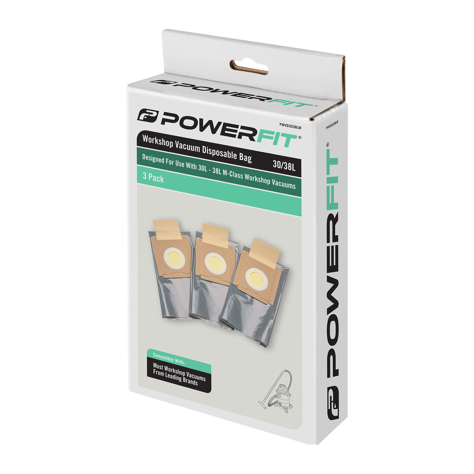 Powerfit Workshop Vacuum 30-38L M-Class Plastic Dust Bags, 3 Pack