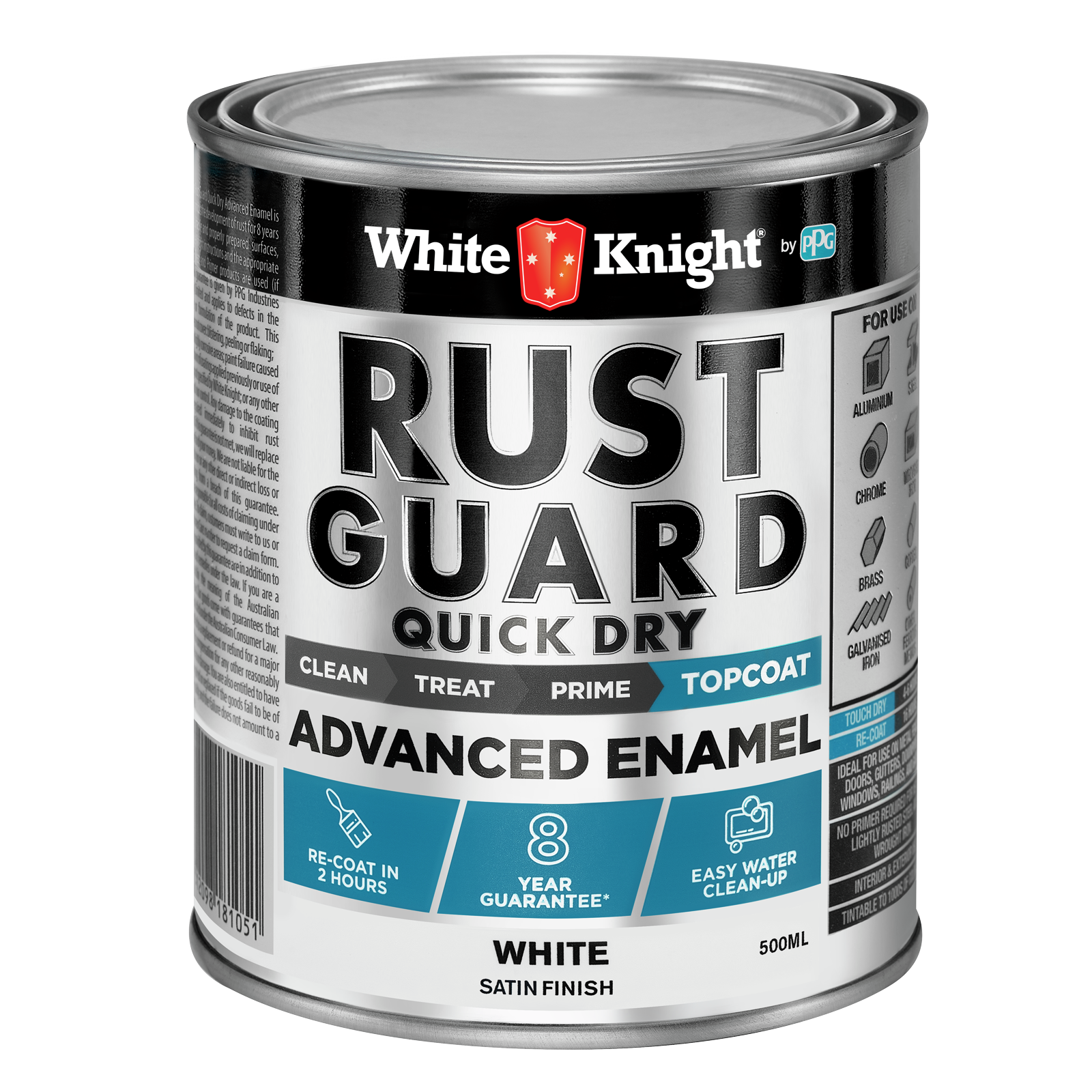 White Knight Rust Guard Quick Dry Enamel 500ml White Satin