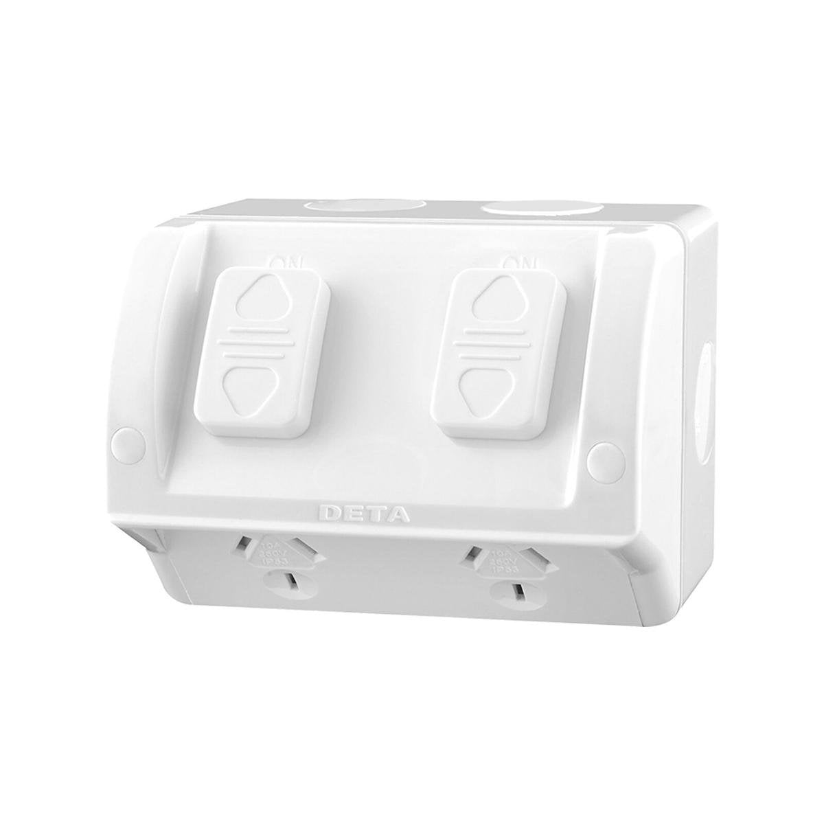Deta Outdoor Double Outlet PowerPoint - 250V 10 Amp - Rhodium Plated - IP54 Weatherproof - SuperSaverAU - view 1