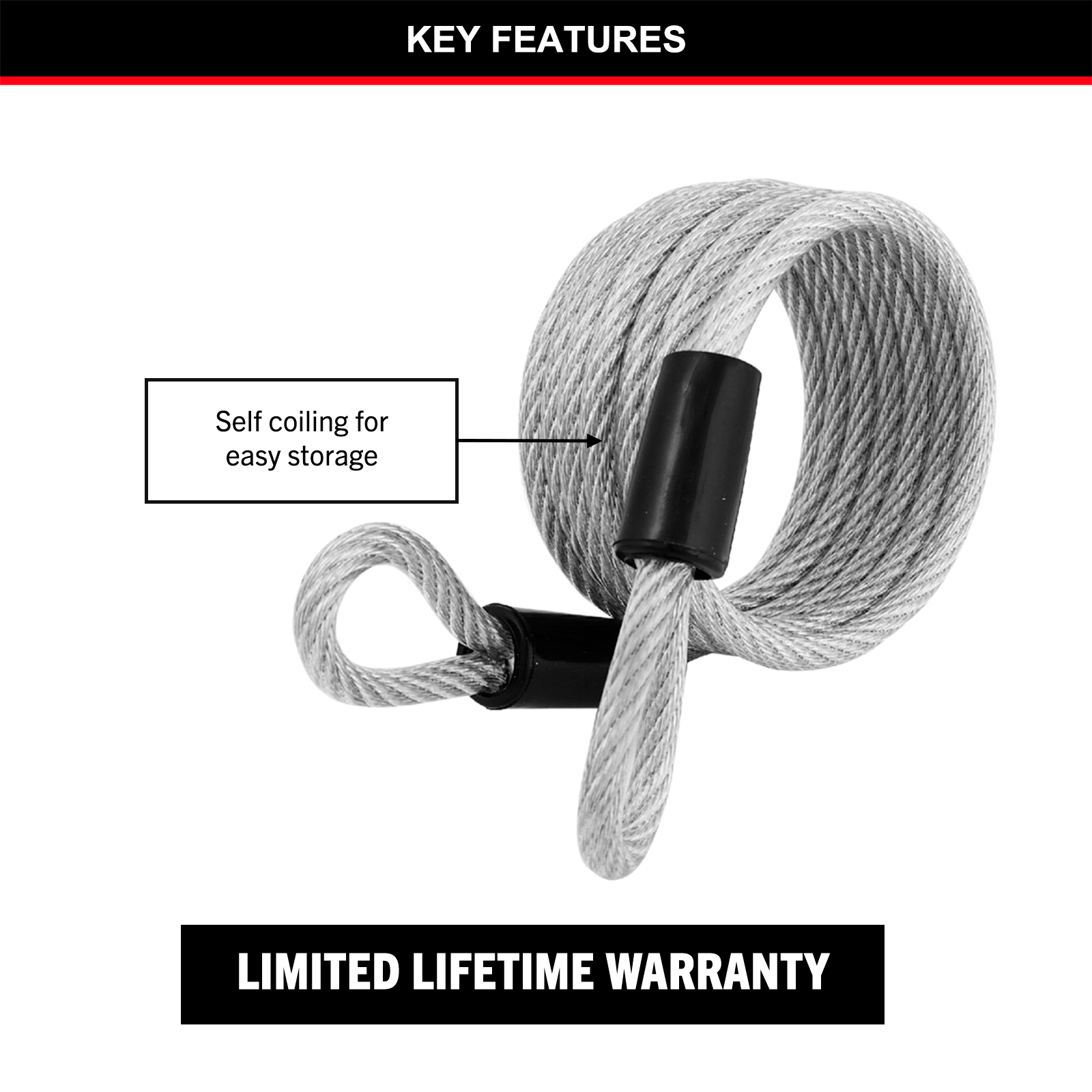Master Lock 6mm x 1.8m Looped Self-Coiling Cable, Vinyl-Coated Braided Steel